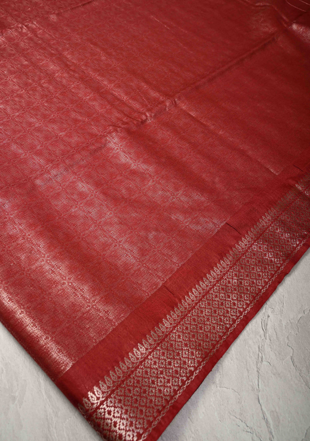 Maroon Semi Tussar Tissue Silk Saree with Zari Border