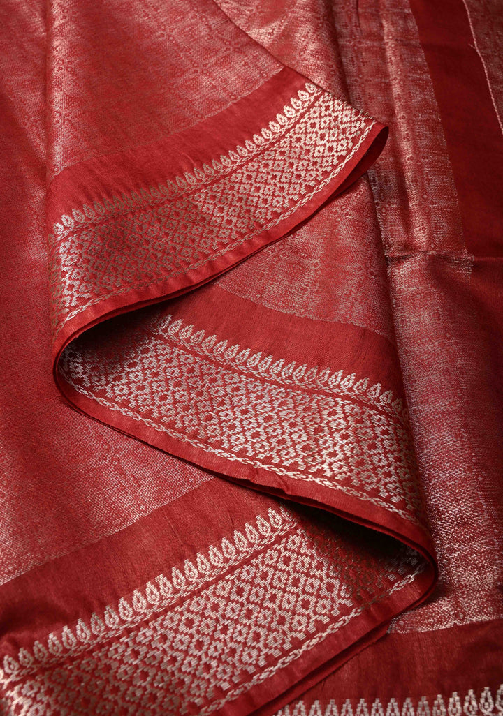 Maroon Semi Tussar Tissue Silk Saree with Zari Border