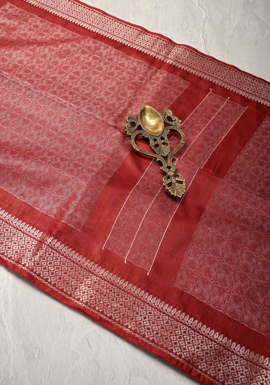 Maroon Semi Tussar Tissue Silk Saree with Zari Border
