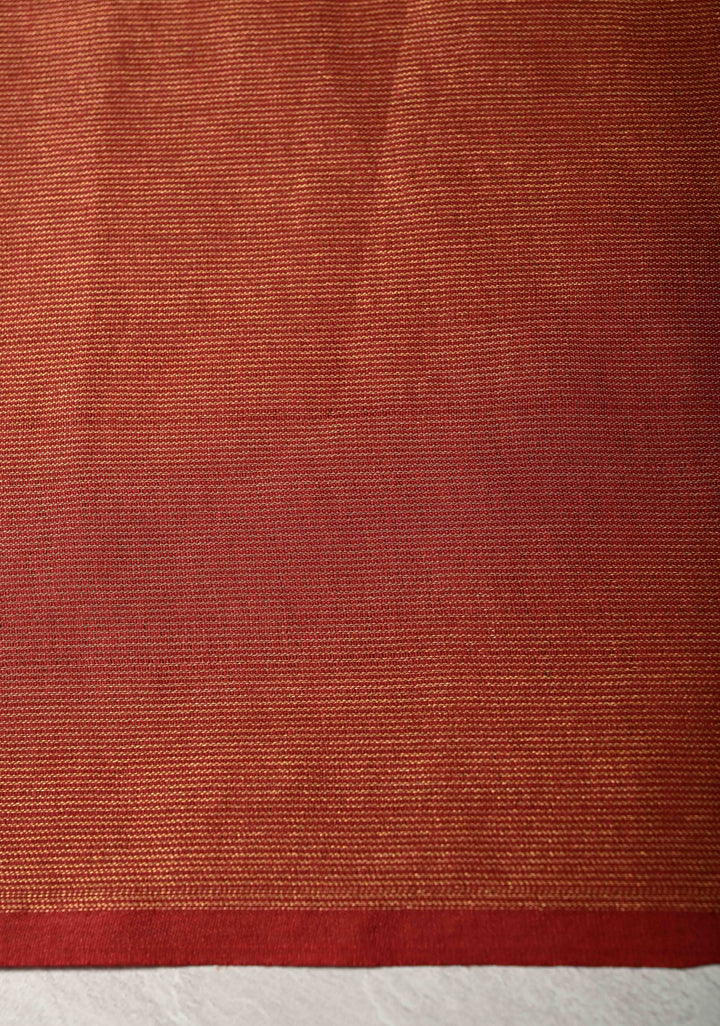 Brick Red Borderless Semi Tussar Tissue Silk Saree with Resham Buttas