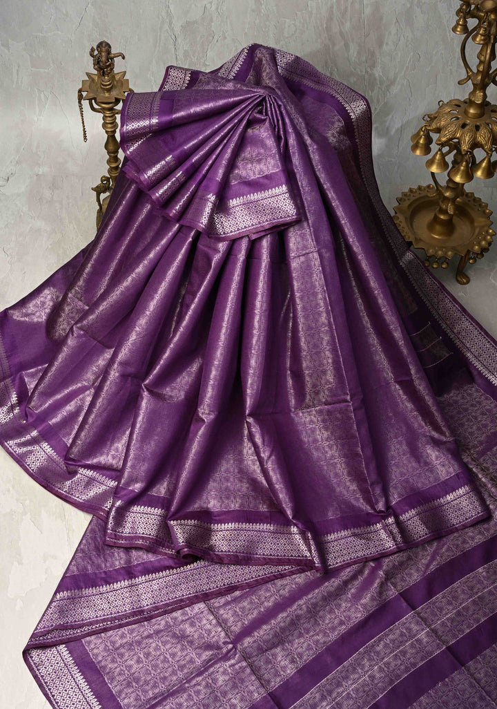 Purple Semi Tussar Tissue Silk Saree with Zari Border