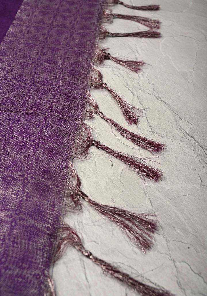 Purple Semi Tussar Tissue Silk Saree with Zari Border