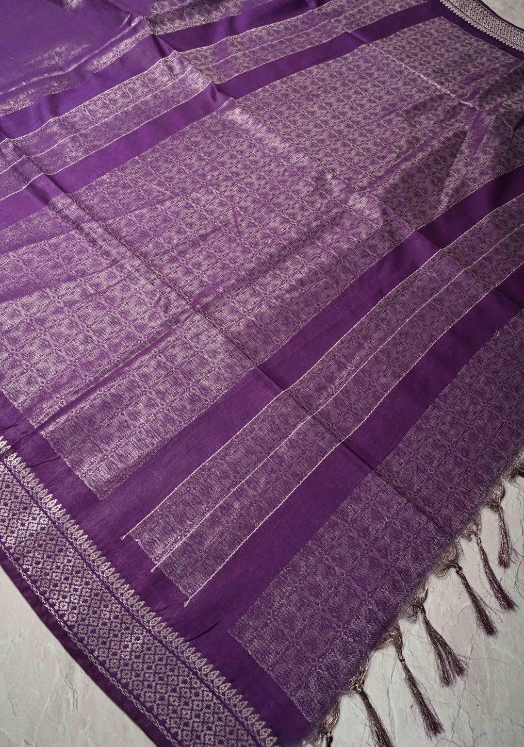 Purple Semi Tussar Tissue Silk Saree with Zari Border
