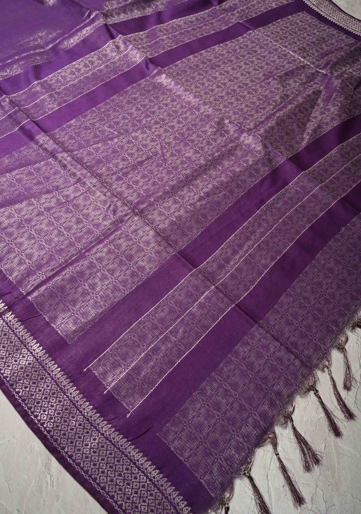 Purple Semi Tussar Tissue Silk Saree with Zari Border