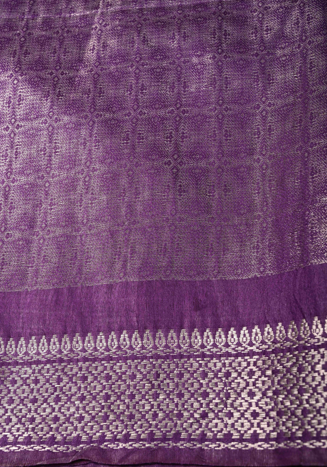 Purple Semi Tussar Tissue Silk Saree with Zari Border