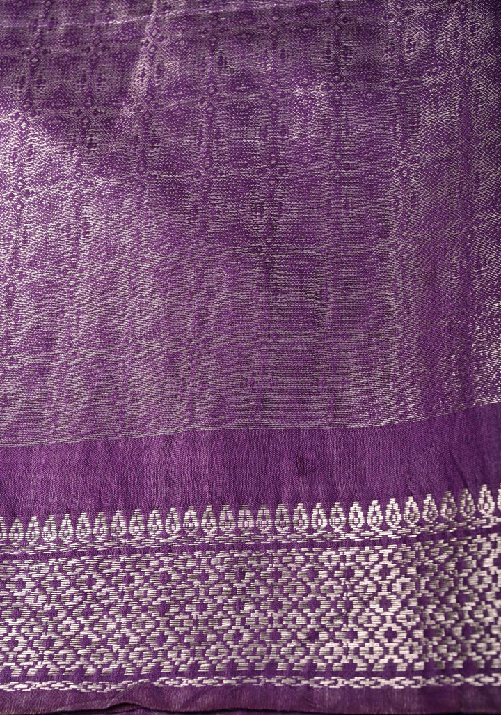 Purple Semi Tussar Tissue Silk Saree with Zari Border