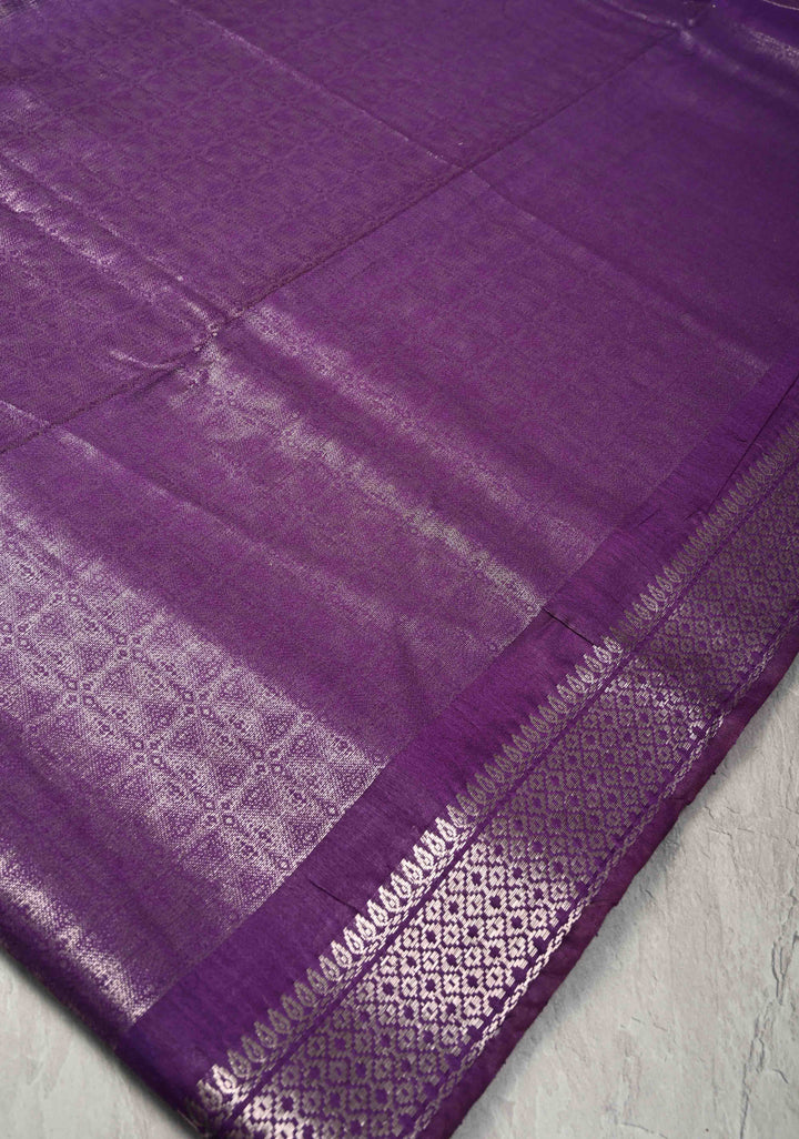Purple Semi Tussar Tissue Silk Saree with Zari Border