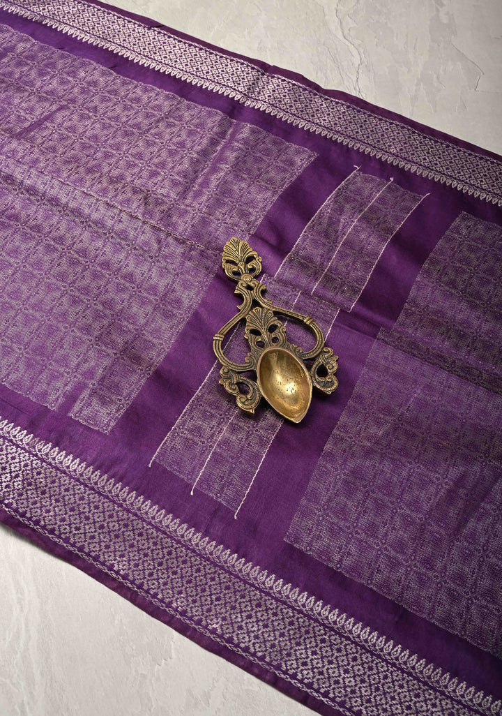 Purple Semi Tussar Tissue Silk Saree with Zari Border