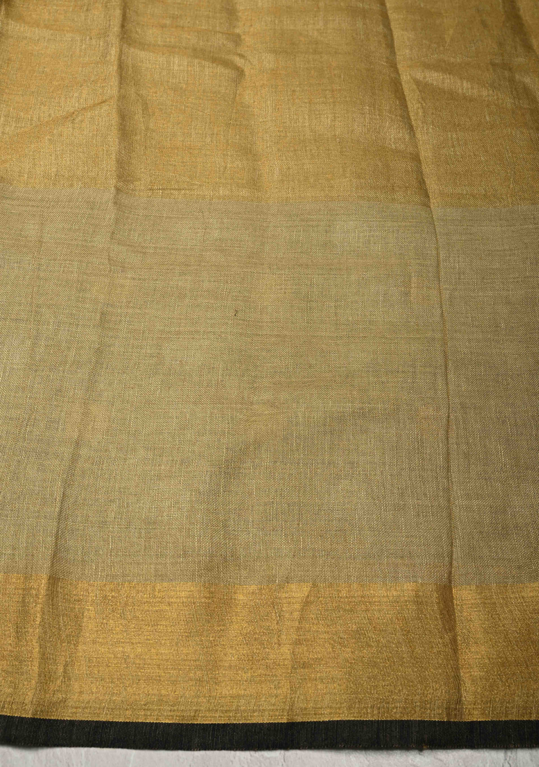 Patina Gray Tissue Body Linen Saree in Muted Antique Gold with Sona Rupa Polka Dots Skirt Border