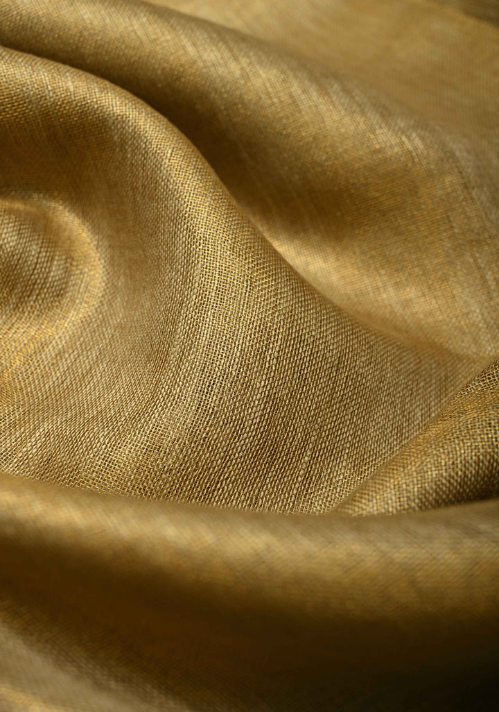 Patina Gray Tissue Body Linen Saree in Muted Antique Gold with Sona Rupa Polka Dots Skirt Border