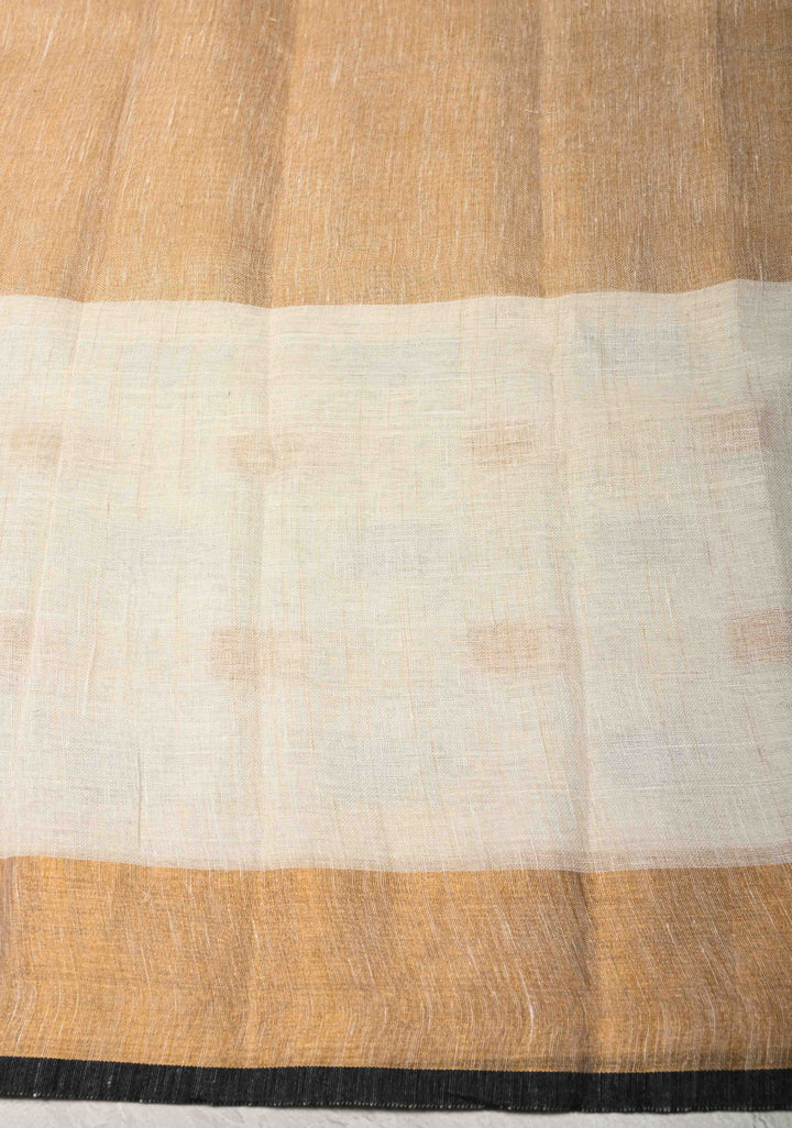 Gold Tissue Body Linen Saree in White with Sona Rupa Polka Dots Skirt Border