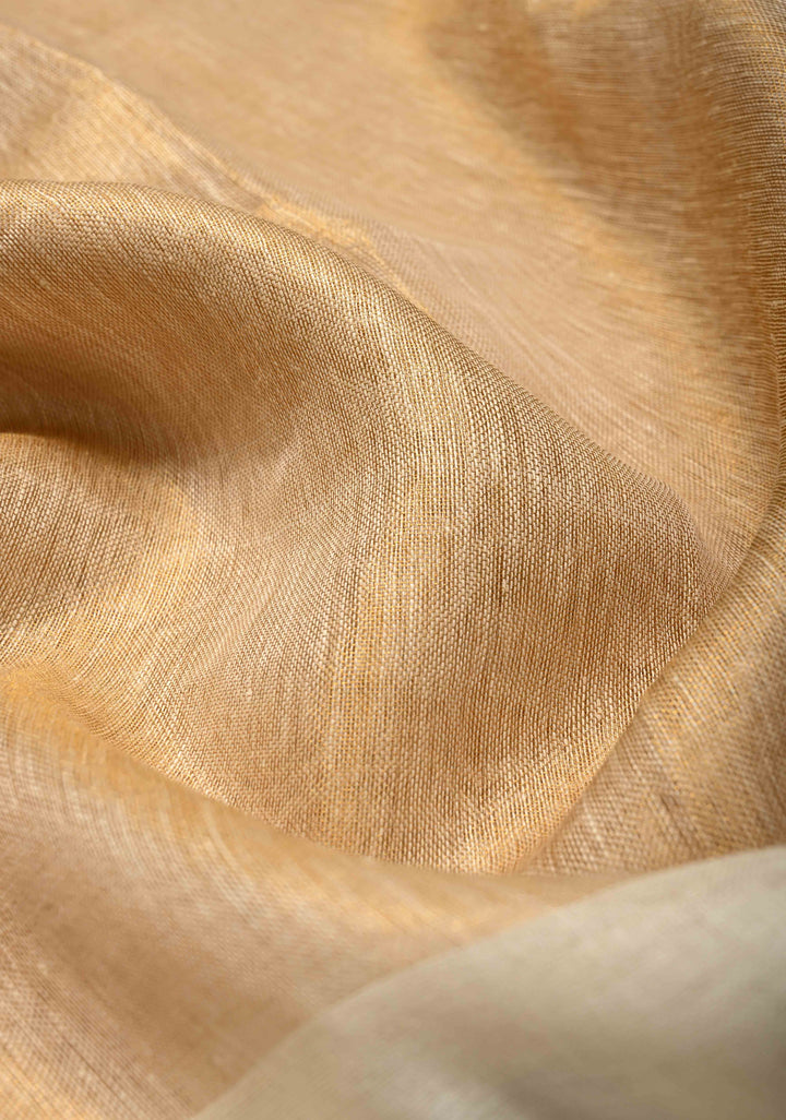 Gold Tissue Body Linen Saree in White with Sona Rupa Polka Dots Skirt Border