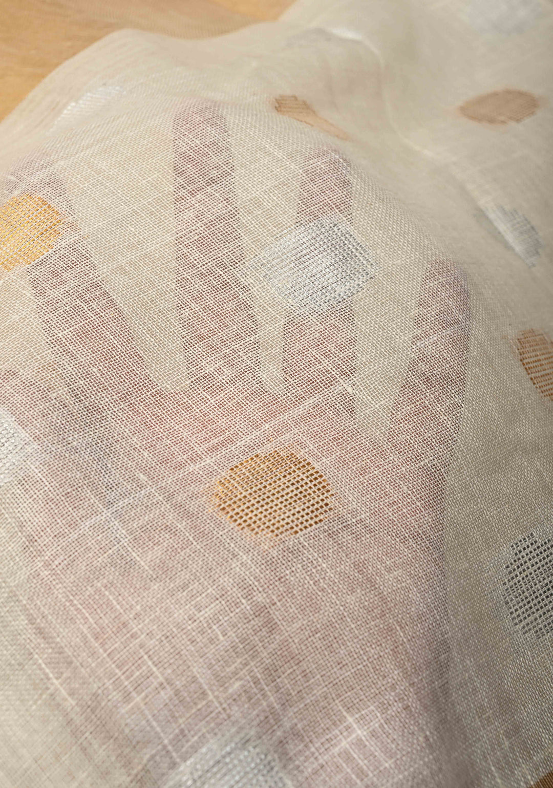 Gold Tissue Body Linen Saree in White with Sona Rupa Polka Dots Skirt Border