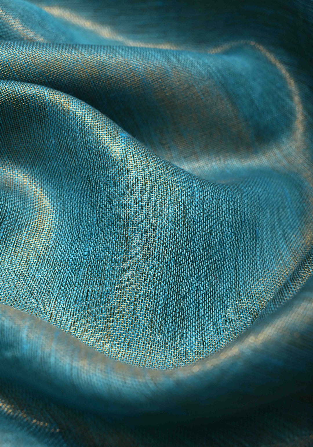 Sky Blue Tissue Body Linen Saree in Muted Antique Gold with Sona Rupa Polka Dots Skirt Border