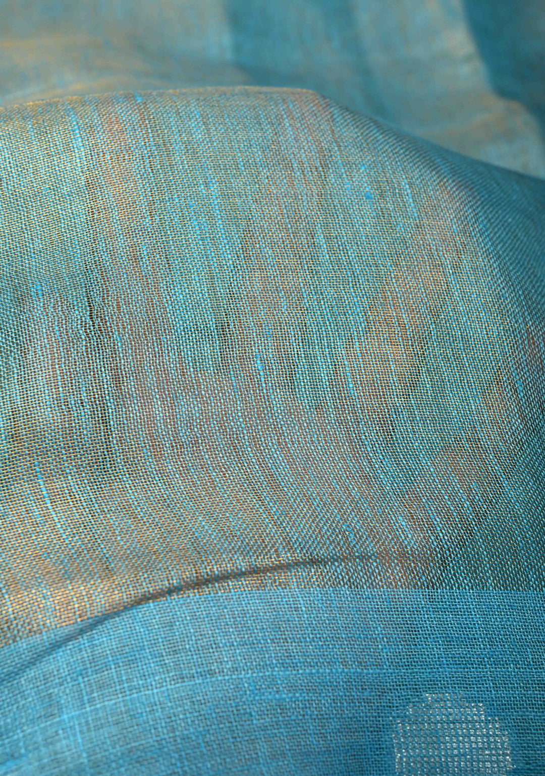 Sky Blue Tissue Body Linen Saree in Muted Antique Gold with Sona Rupa Polka Dots Skirt Border