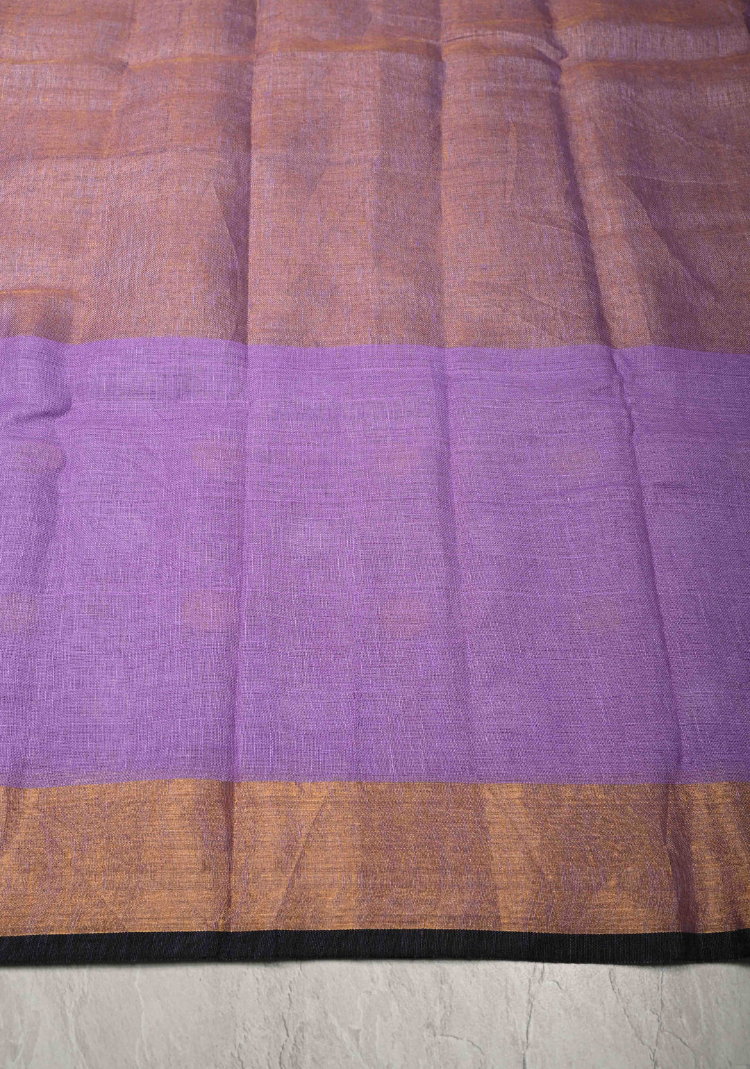 Lavender Tissue Body Linen Saree in Muted Antique Gold with Sona Rupa Polka Dots Skirt Border
