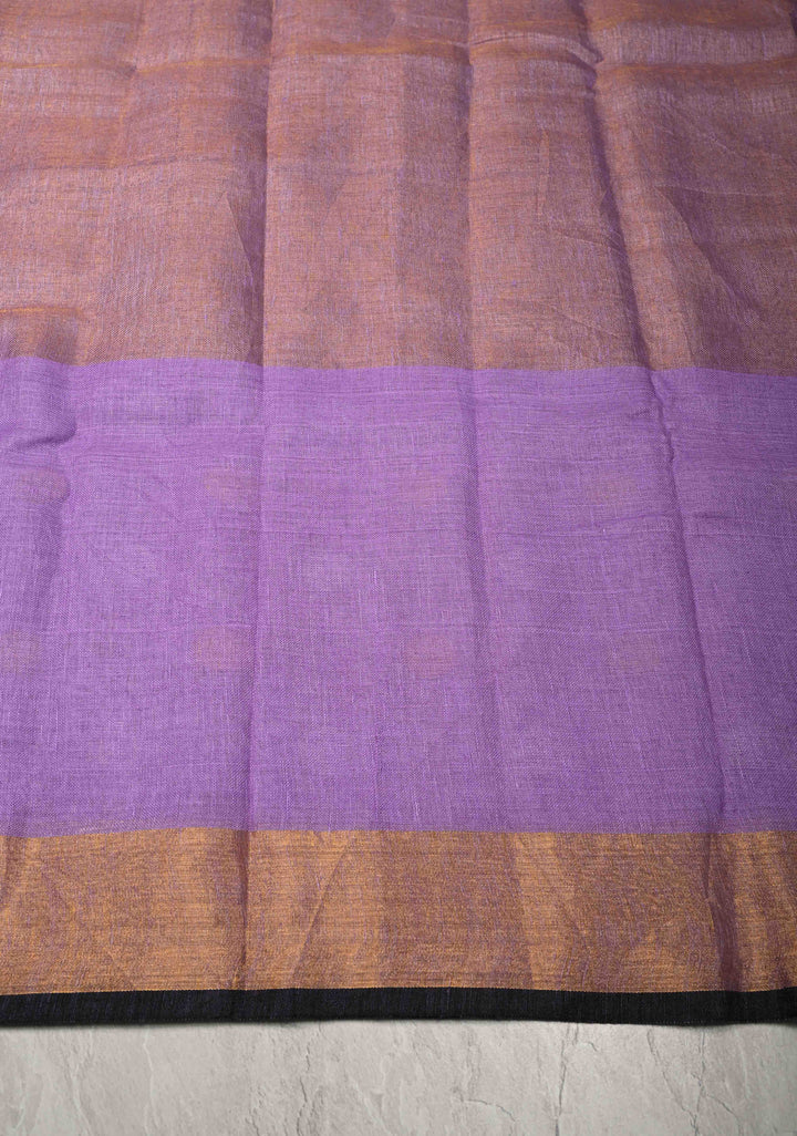 Lavender Tissue Body Linen Saree in Muted Antique Gold with Sona Rupa Polka Dots Skirt Border
