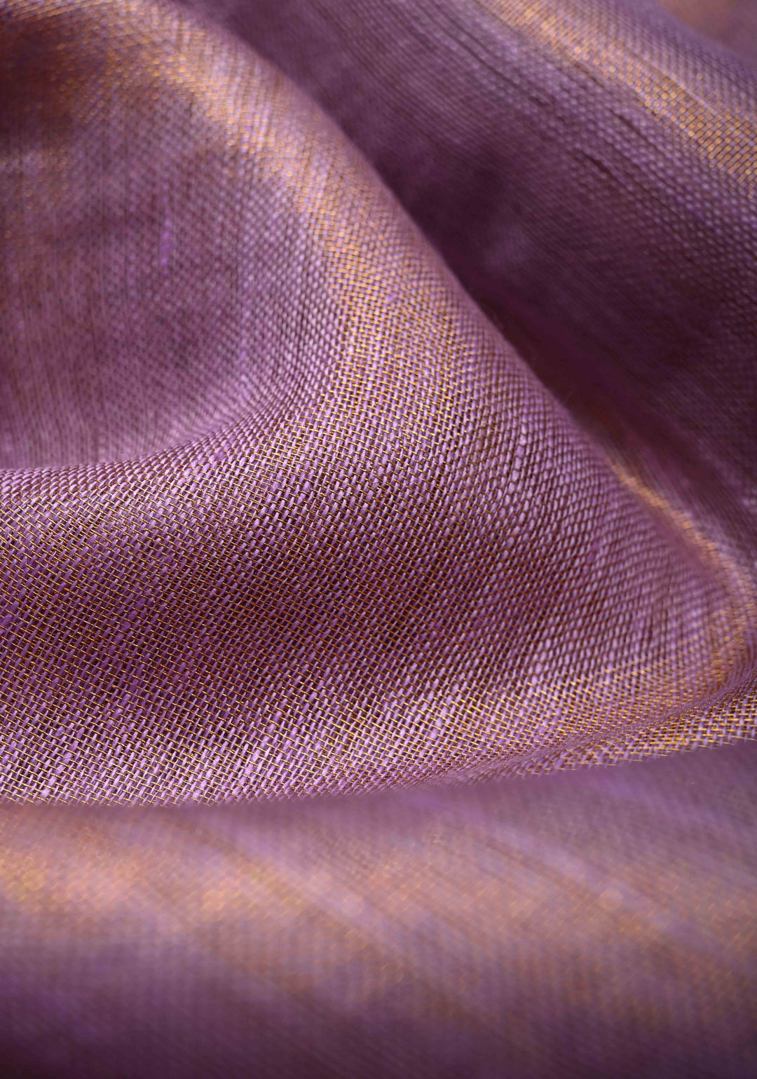 Lavender Tissue Body Linen Saree in Muted Antique Gold with Sona Rupa Polka Dots Skirt Border