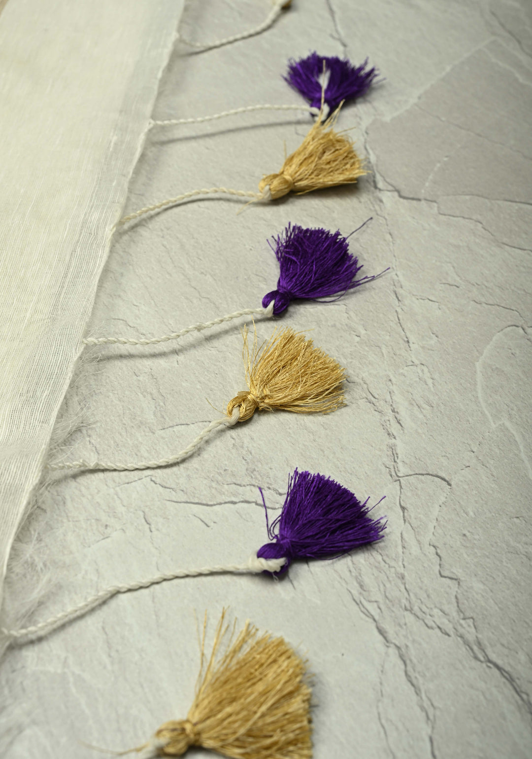 Off White Silk Linen Saree with Paisley Handblock Block Print Motifs and Zari Borders