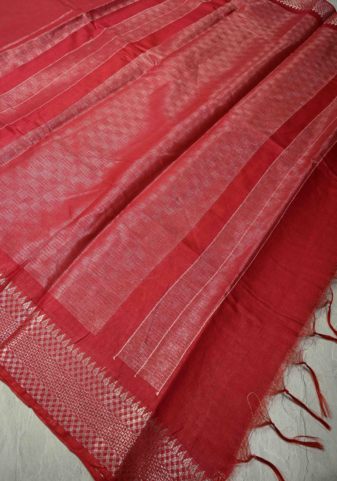 Raspberry Semi Tussar Tissue Saree with Zari Border