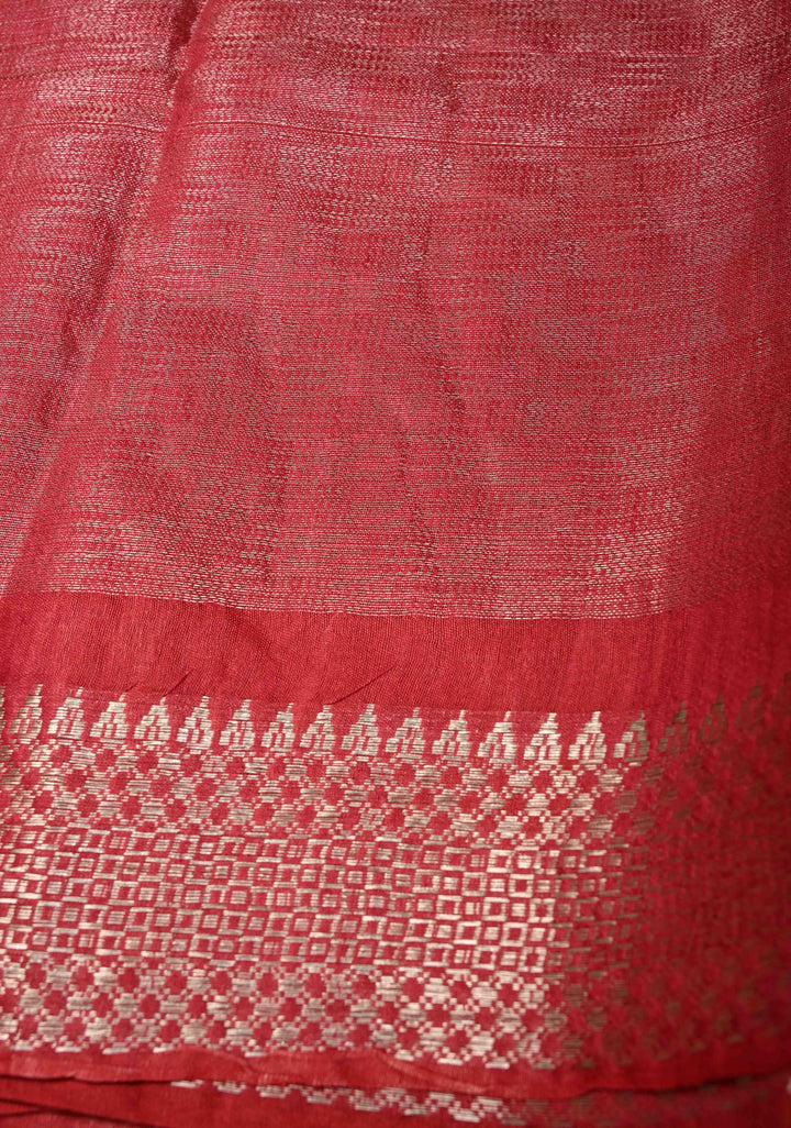 Raspberry Semi Tussar Tissue Saree with Zari Border