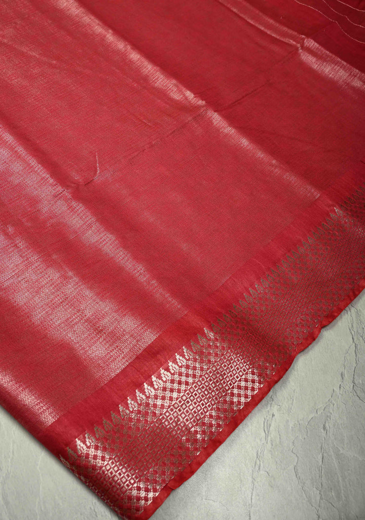 Raspberry Semi Tussar Tissue Saree with Zari Border