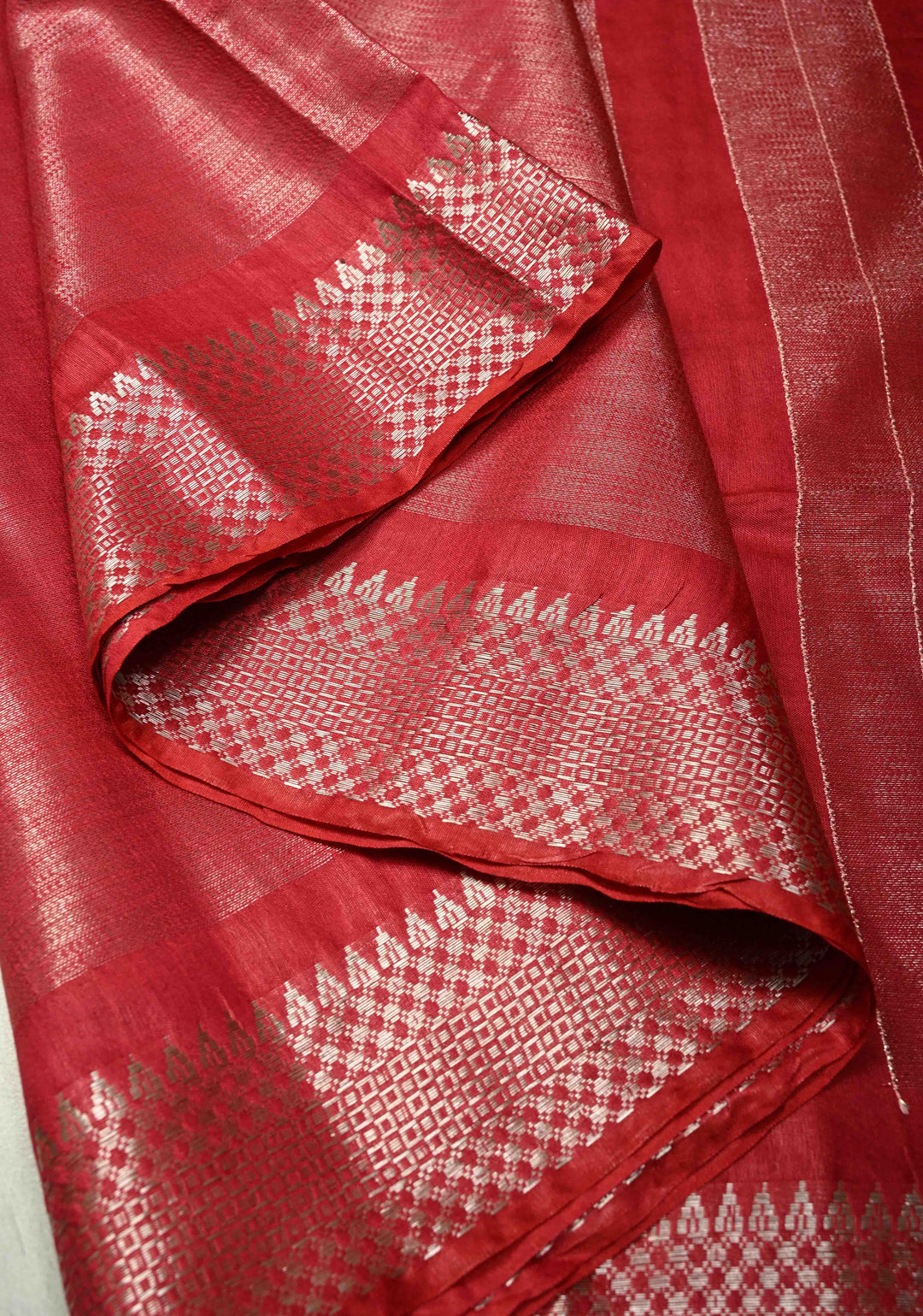 Raspberry Semi Tussar Tissue Saree with Zari Border