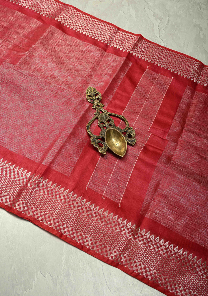 Raspberry Semi Tussar Tissue Saree with Zari Border