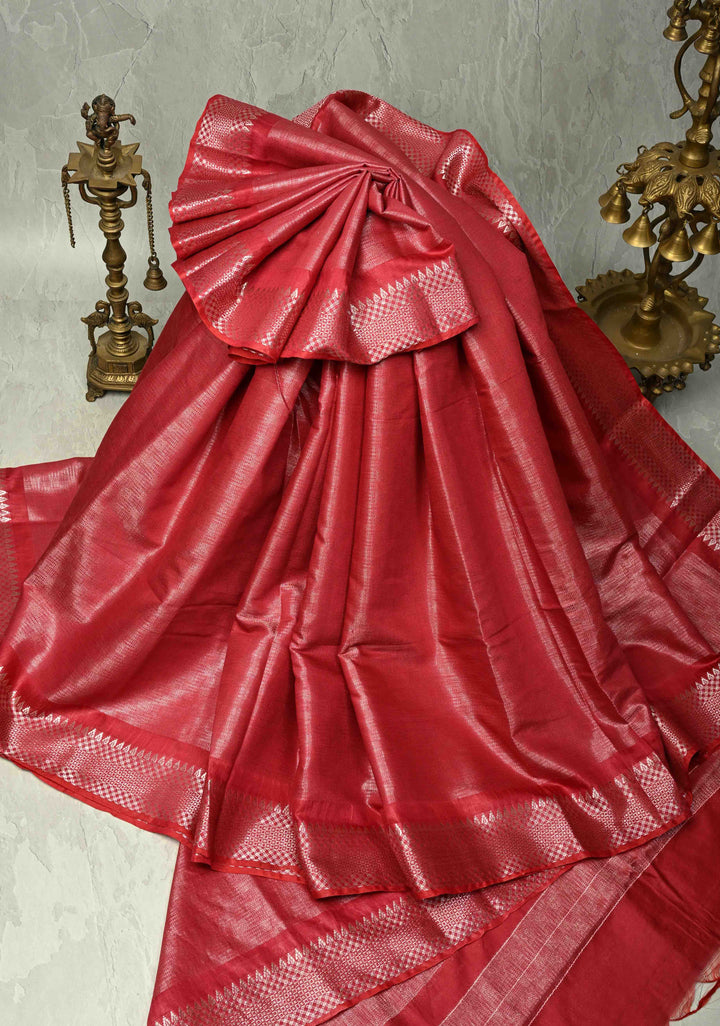 Raspberry Semi Tussar Tissue Saree with Zari Border
