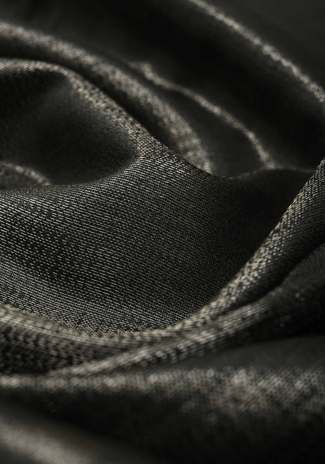 Black Semi Tussar Tissue Saree with Temple Silver Zari Border