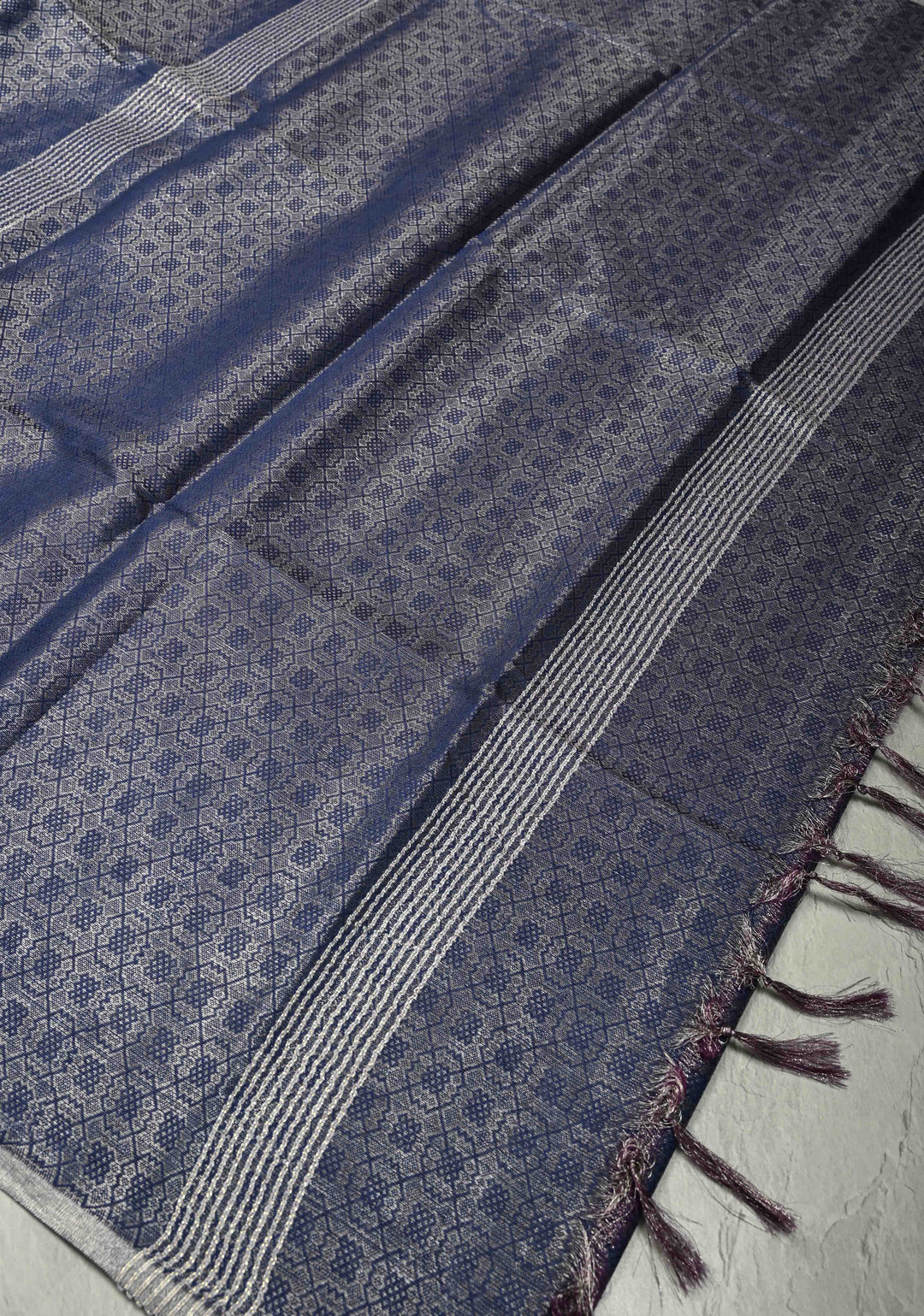 Royal Blue Semi Tussar Saree with Zari Brocade and Minimal Silver Zari Border