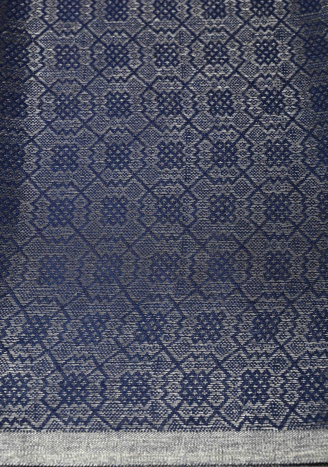 Royal Blue Semi Tussar Saree with Zari Brocade and Minimal Silver Zari Border