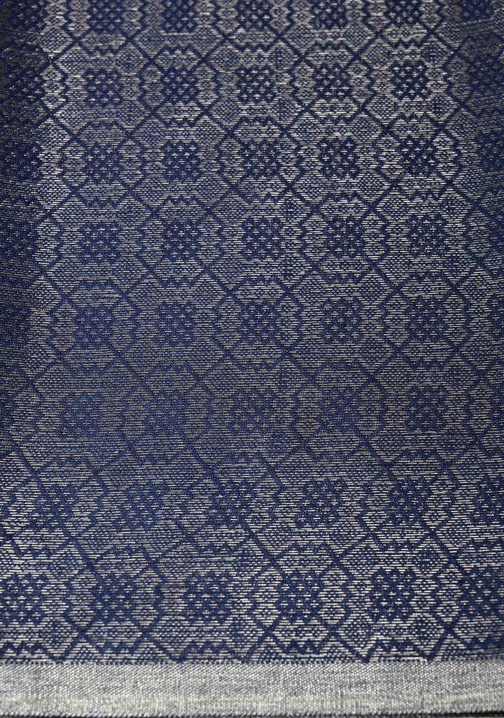 Royal Blue Semi Tussar Saree with Zari Brocade and Minimal Silver Zari Border