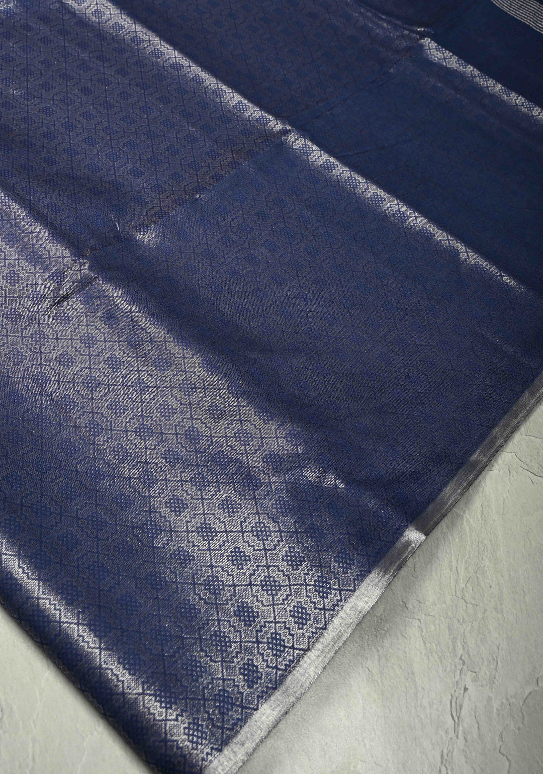 Royal Blue Semi Tussar Saree with Zari Brocade and Minimal Silver Zari Border