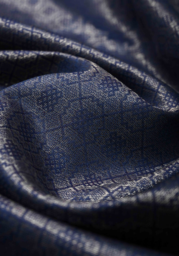 Royal Blue Semi Tussar Saree with Zari Brocade and Minimal Silver Zari Border