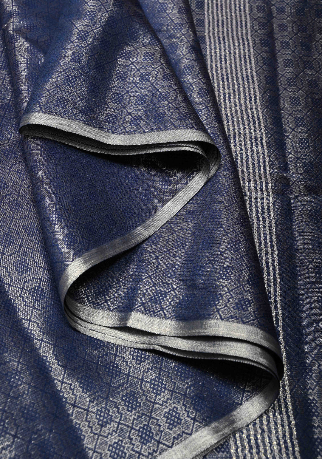 Royal Blue Semi Tussar Saree with Zari Brocade and Minimal Silver Zari Border