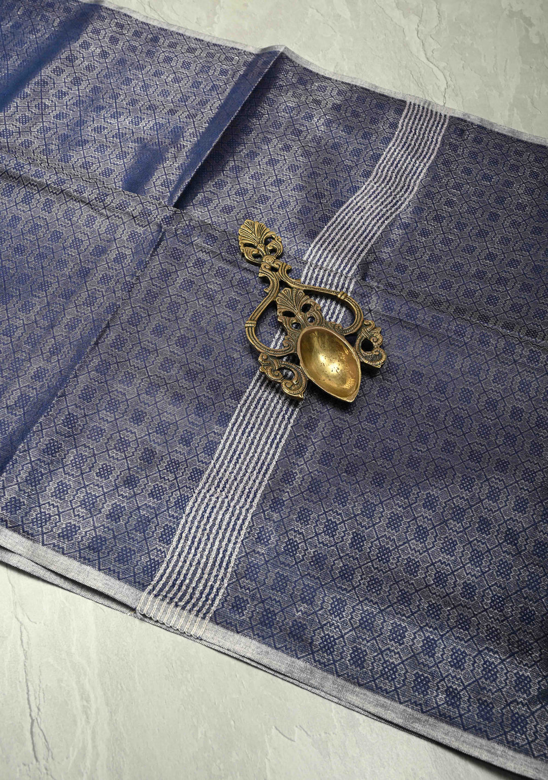 Royal Blue Semi Tussar Saree with Zari Brocade and Minimal Silver Zari Border