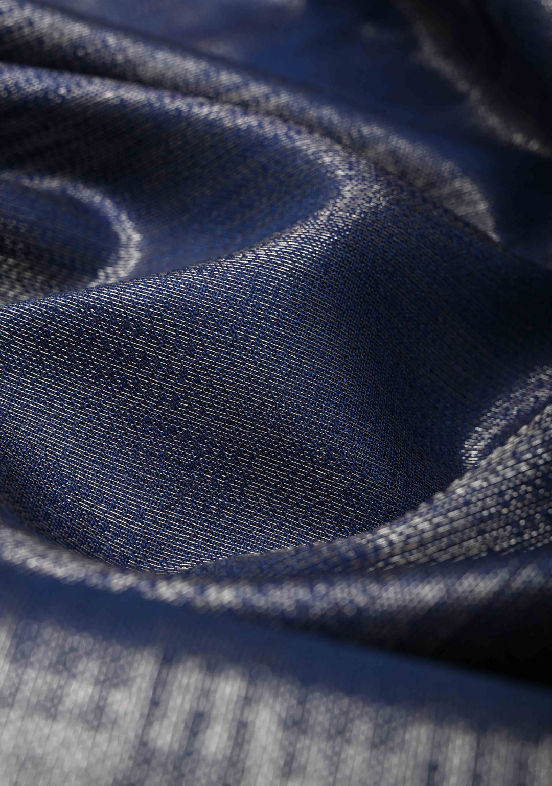 Prussian Blue Semi Tussar Tissue Saree with Temple Silver Zari Border