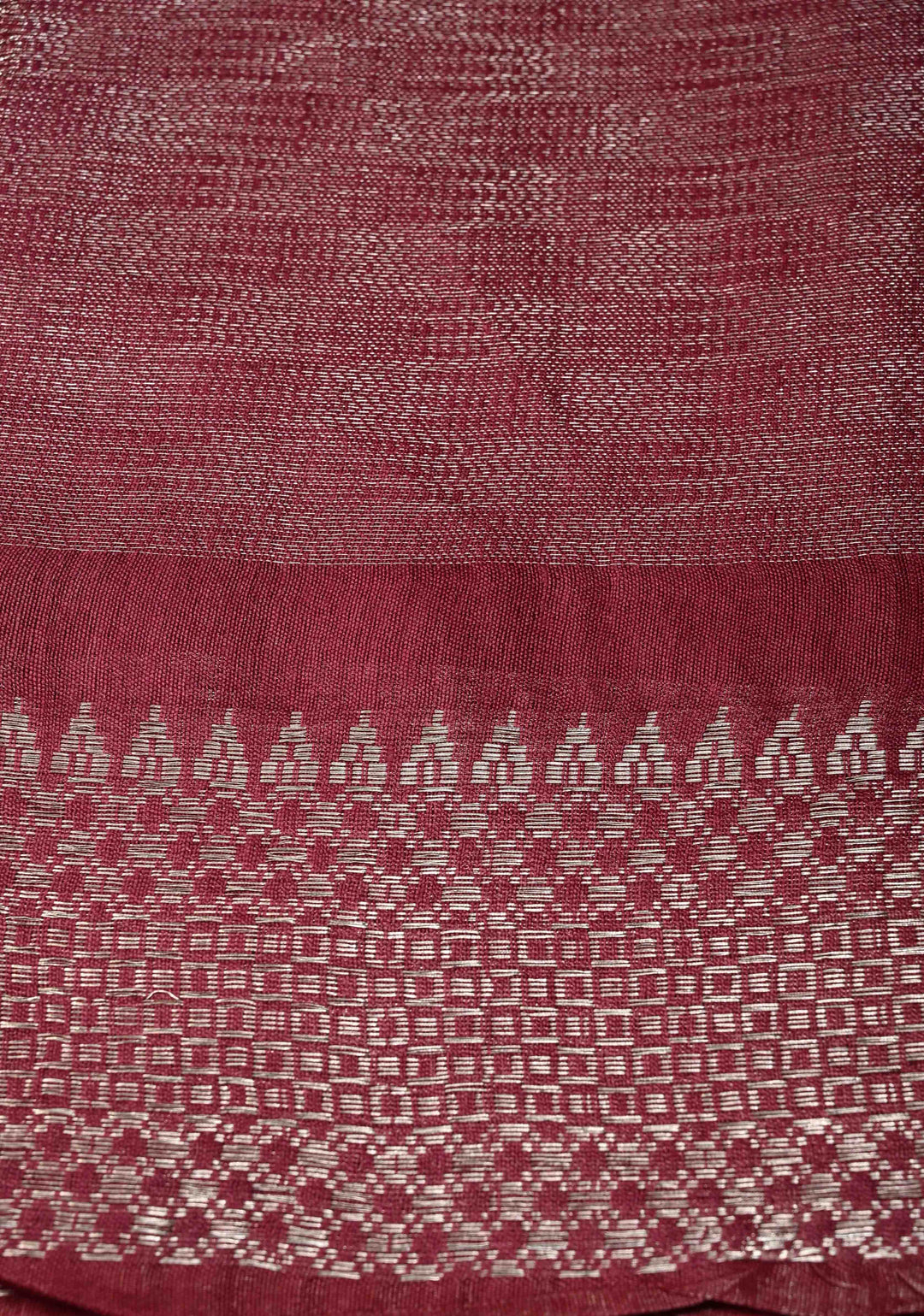 Eggplant Purple Semi Tussar Saree with Silver Temple Zari Border