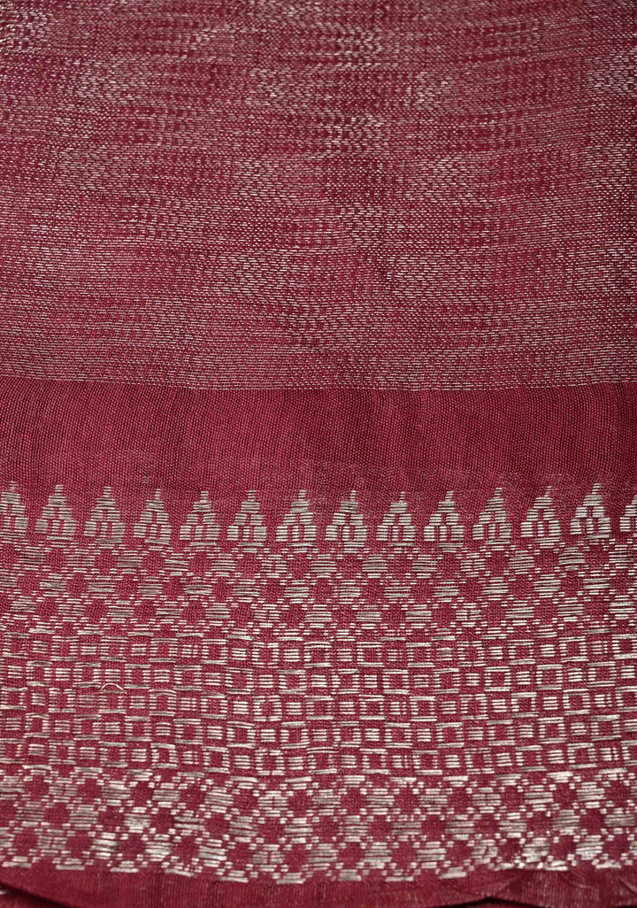 Eggplant Purple Semi Tussar Saree with Silver Temple Zari Border