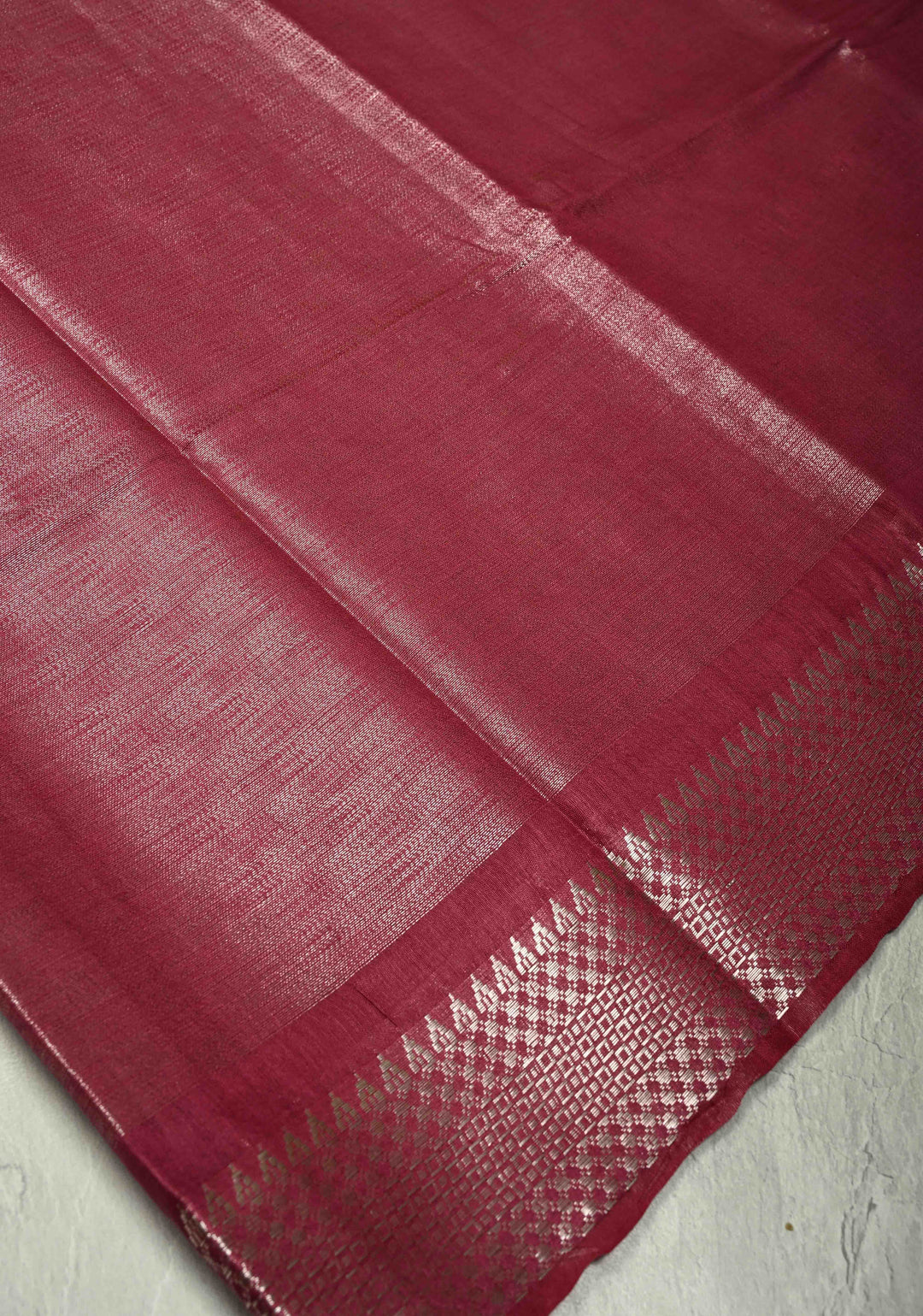 Eggplant Purple Semi Tussar Saree with Silver Temple Zari Border