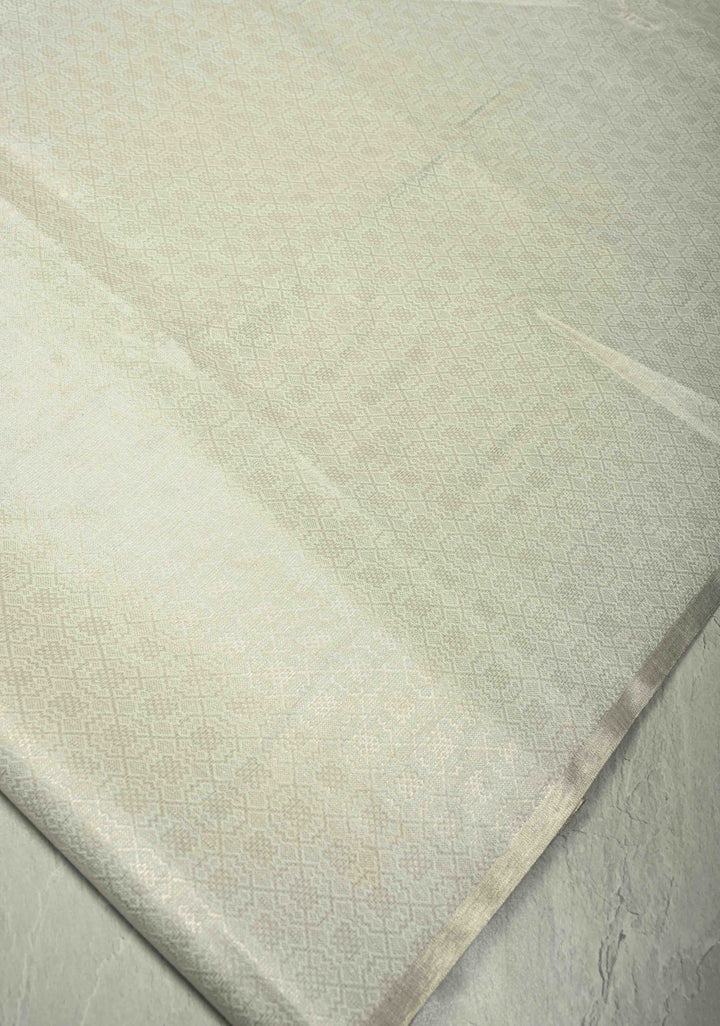 Silver Semi Tussar Saree with Zari Brocade and Minimal Silver Zari Border