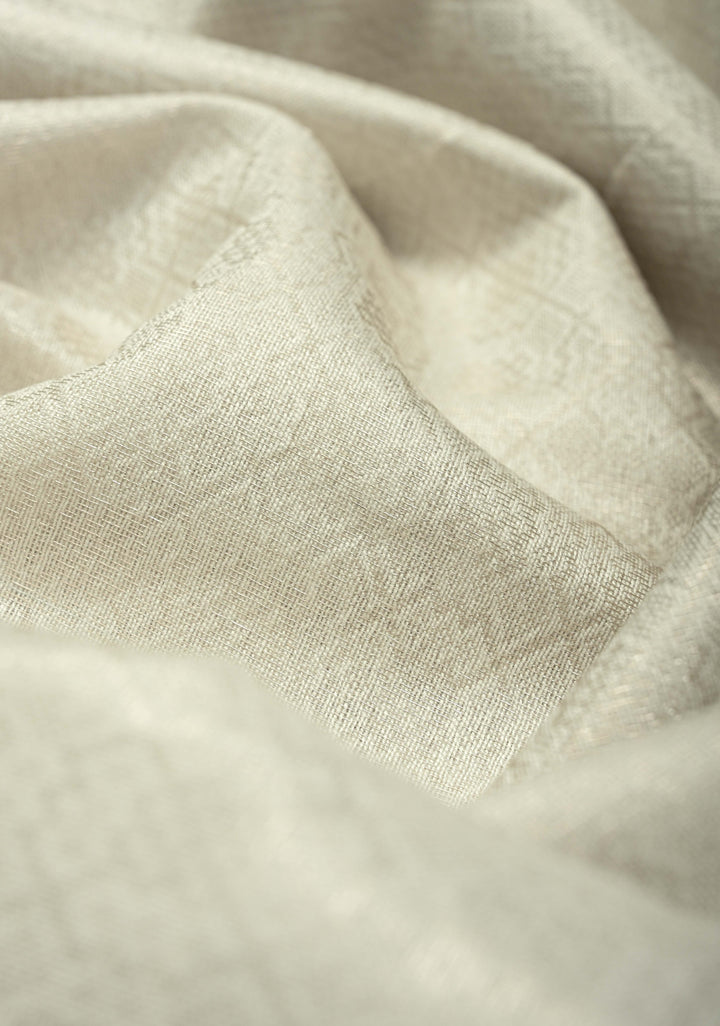 Silver Semi Tussar Saree with Zari Brocade and Minimal Silver Zari Border