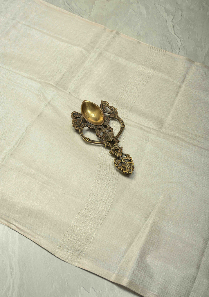 Silver Semi Tussar Saree with Zari Brocade and Minimal Silver Zari Border