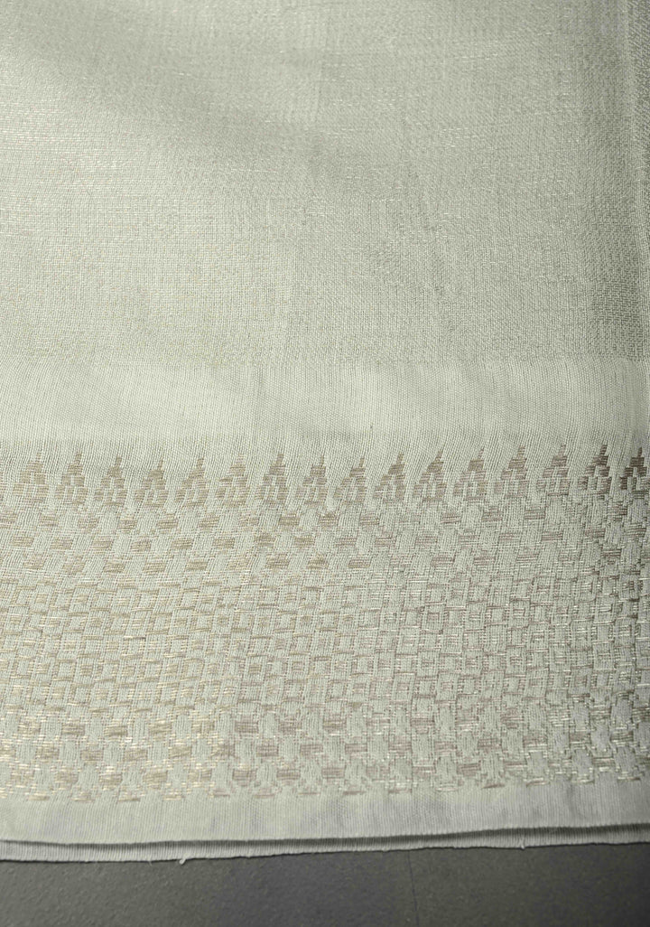 White Semi Tussar Saree with Zari Border