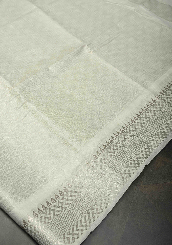 White Semi Tussar Saree with Zari Border