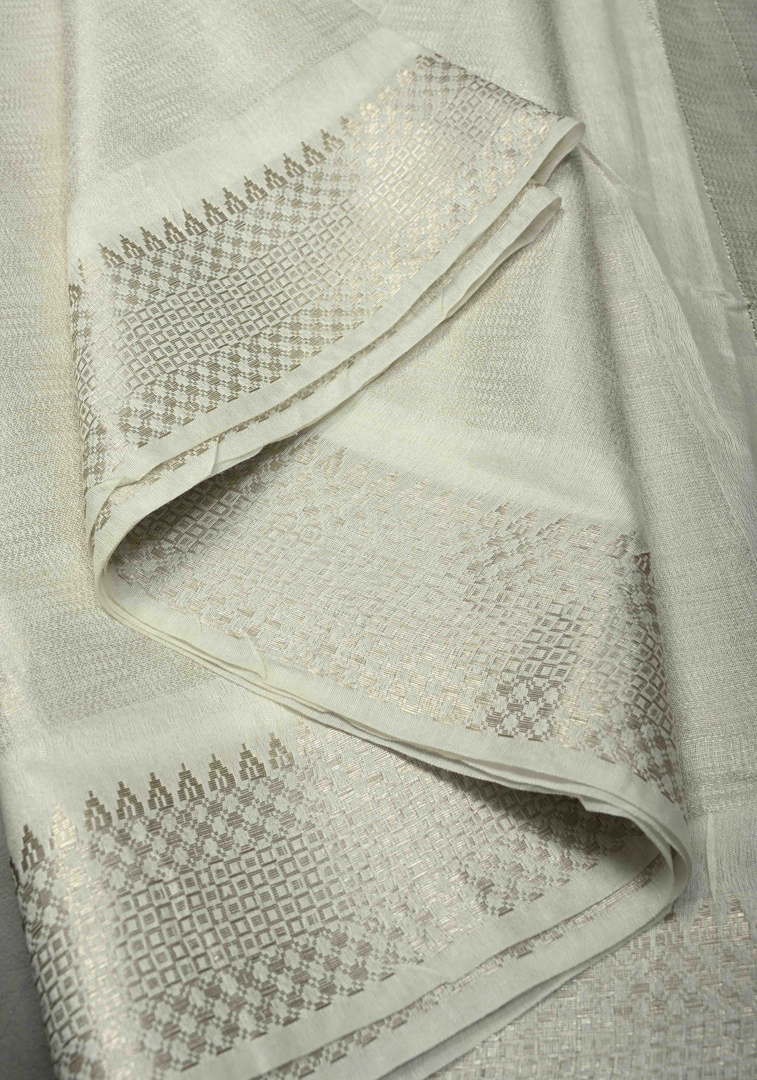 White Semi Tussar Saree with Zari Border