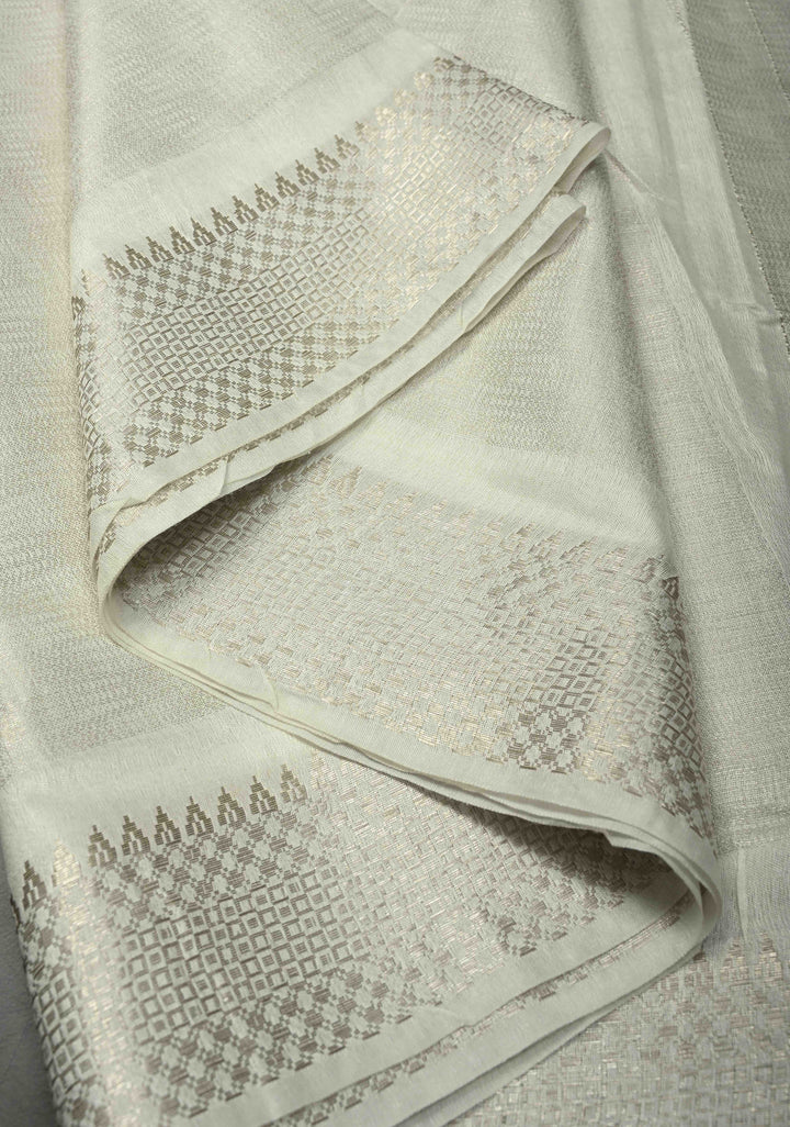 White Semi Tussar Saree with Zari Border