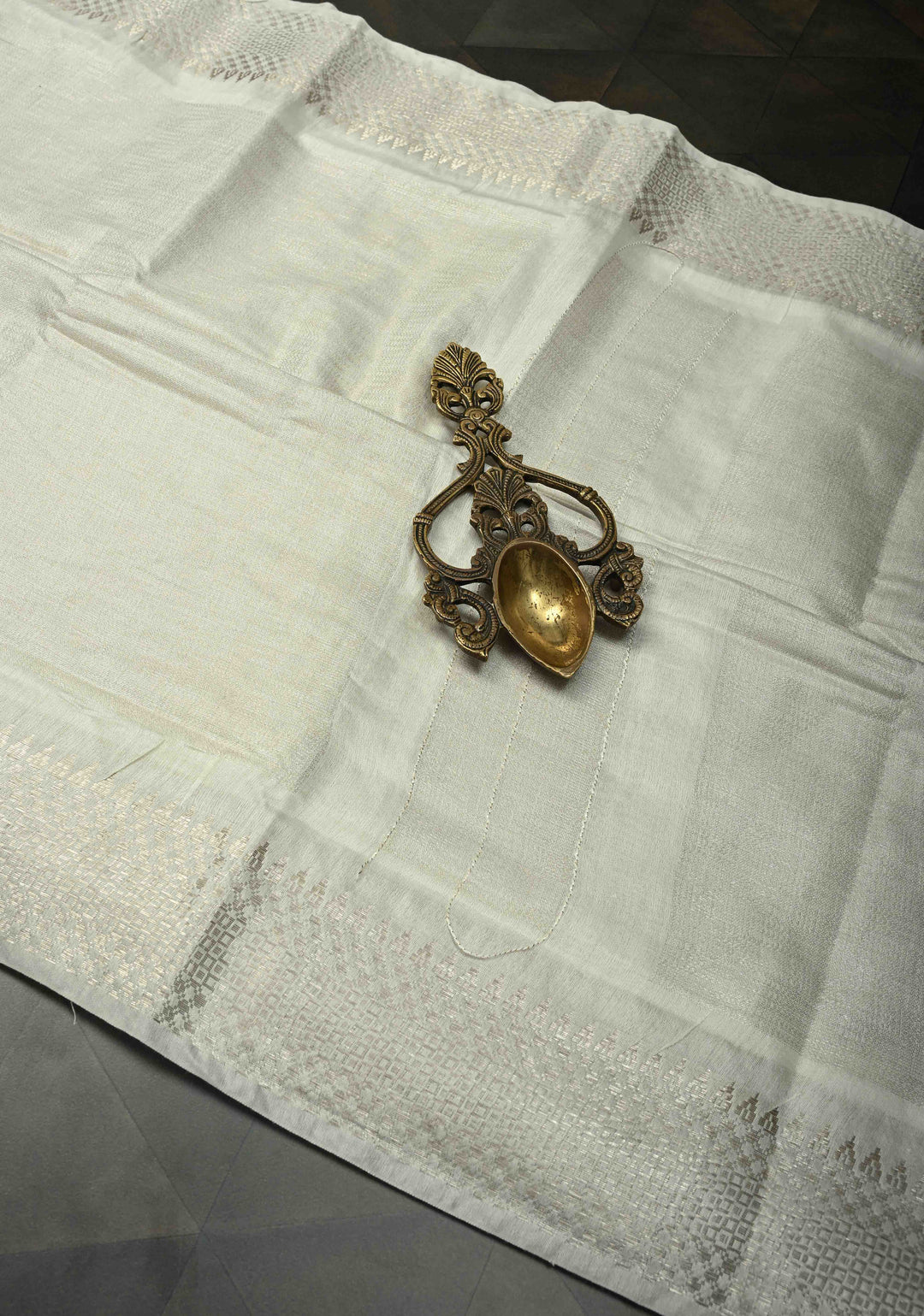 White Semi Tussar Saree with Zari Border