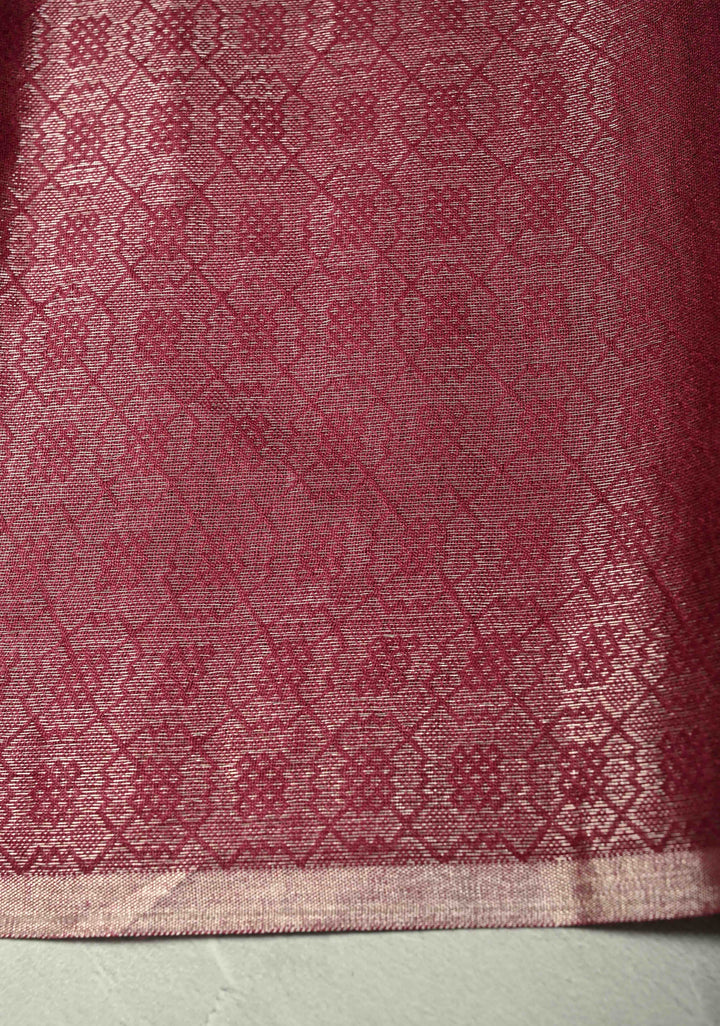 Dark Magenta Semi Tussar Saree with Zari Brocade and Minimal Silver Zari Border